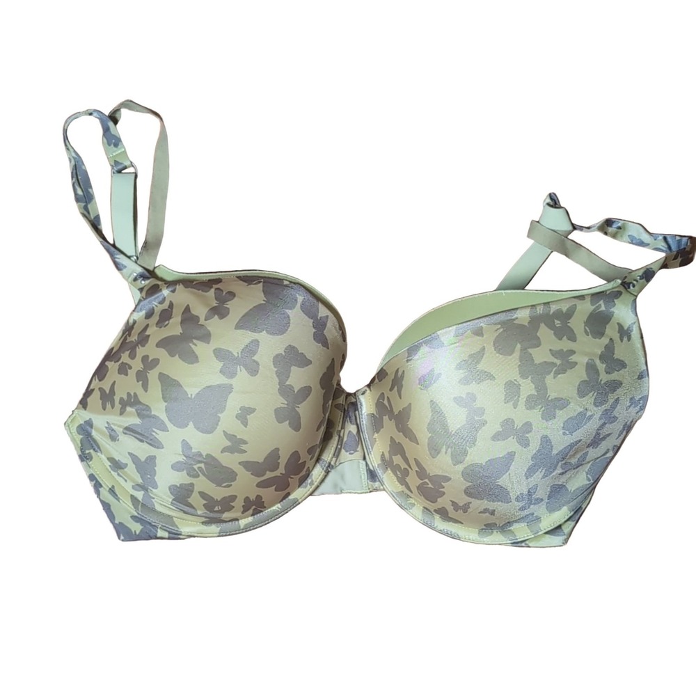 Victoria's Secret Biofit Demi Uplift Bra 36DD Light Green‎ Butterfly Print